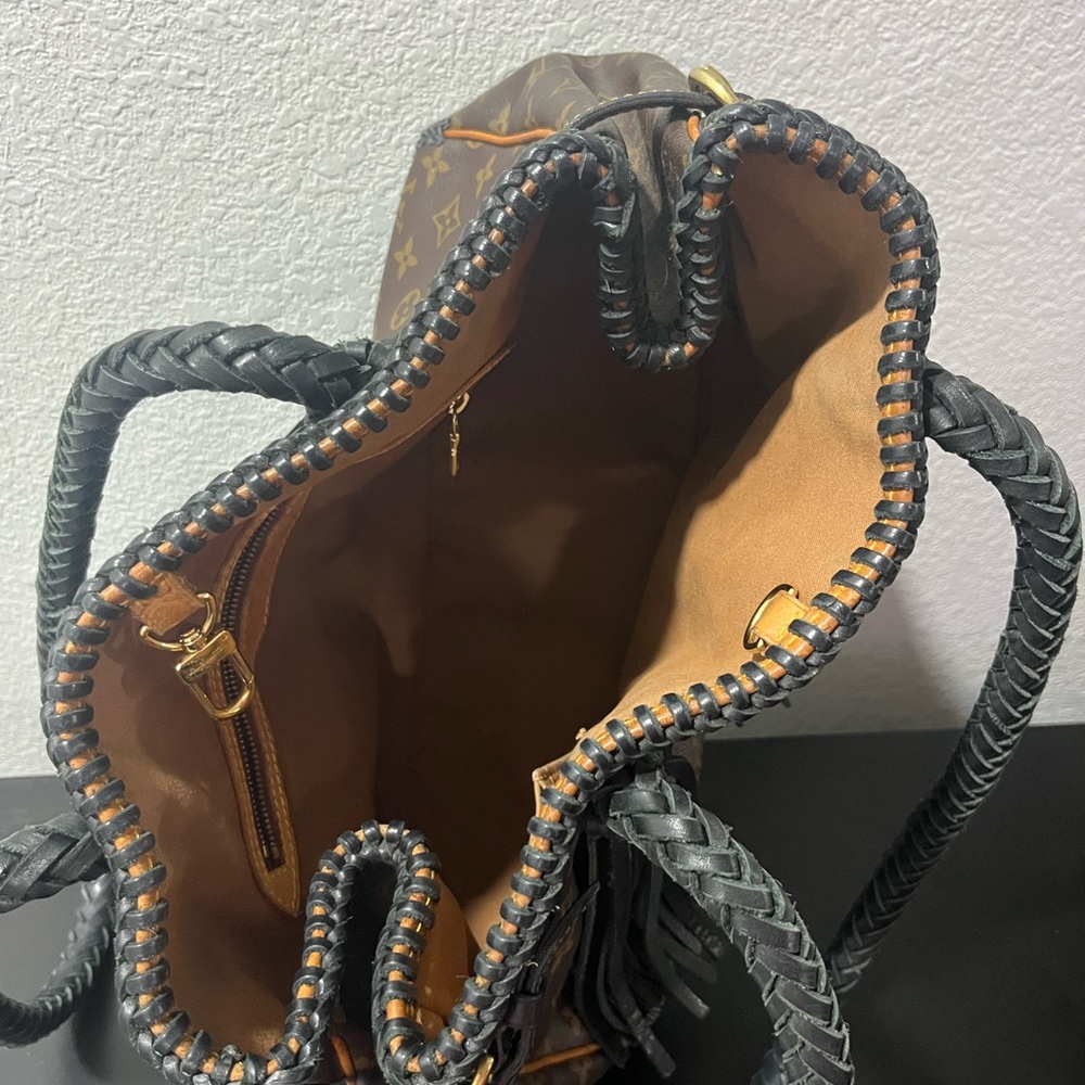 Louis Vuitton Brown Monogram Canvas Shoulder Bag with Black Braided Tassels - Picture 6 of 11